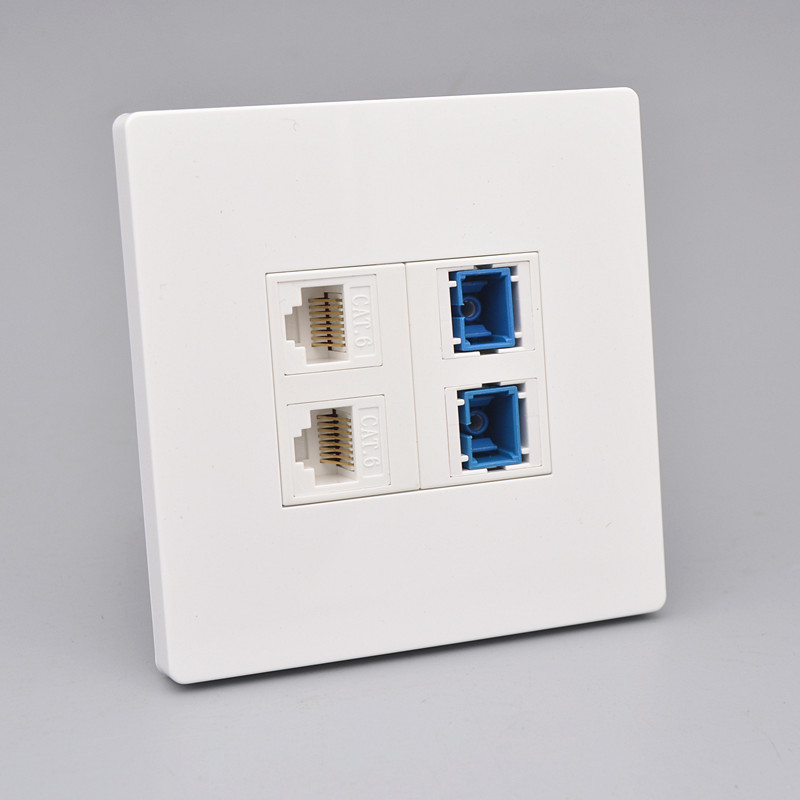 大板四口光纤带口六类网络面板二位光钎两位千兆电脑网线插座