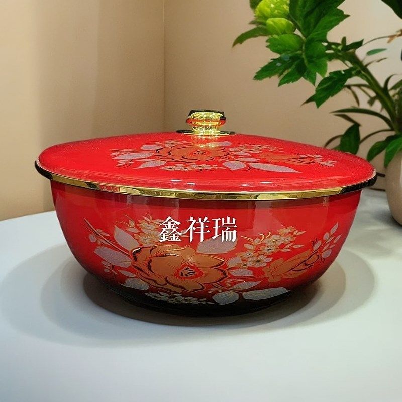 进口珐琅搪瓷有盖和面盆汤盆汤碗面盆子汤盆带盖汤锅家用多用途盆