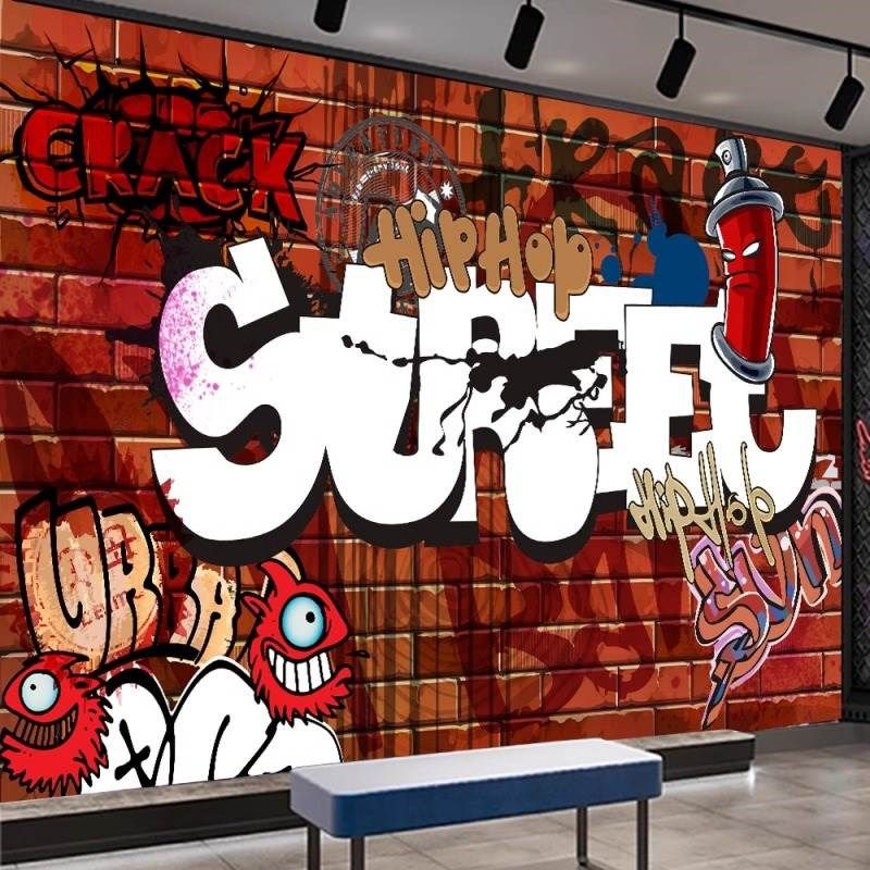 街头涂鸦墙纸画墙纸自粘舞蹈室背景墙壁画酒吧装饰画嘻哈街舞壁纸