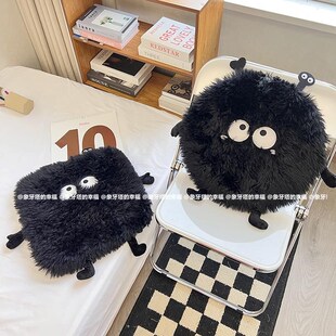 可爱搞怪黑色煤球记忆棉坐垫办公久坐屁股垫秋冬毛绒绒保暖座椅垫