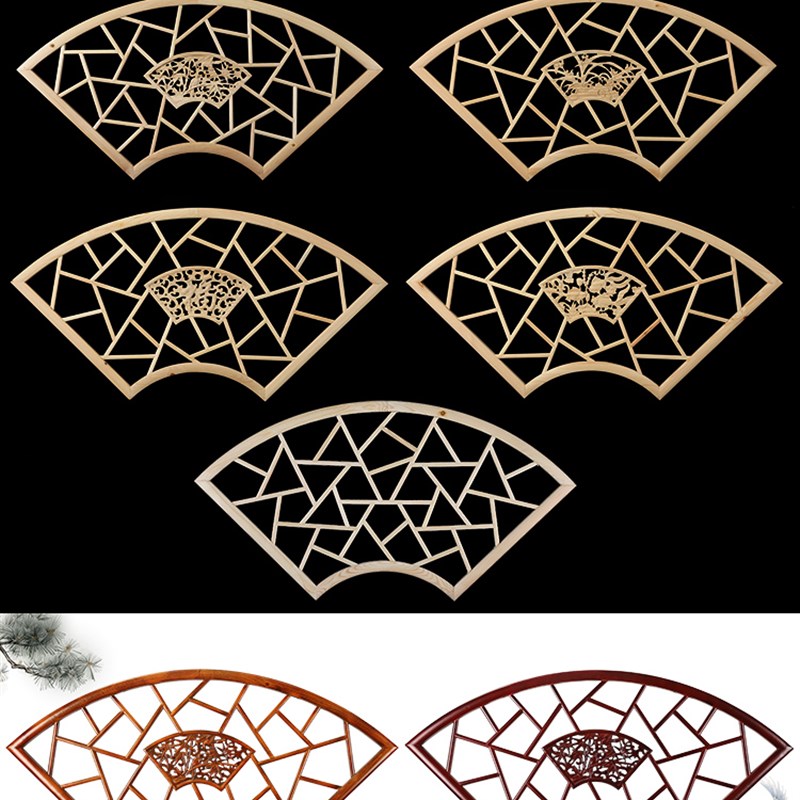 东阳木雕扇形花格客厅玄关实木挂件榫卯结构中式花窗装饰茶室背景