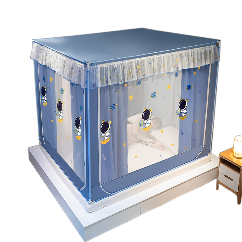 遮光蚊帐家用儿童全底三开门防尘顶u门拉链加密1.51.9m22