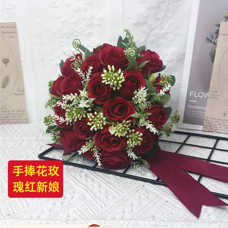 手捧花新娘伴娘玫瑰花结婚证婚礼仿真花装饰婚纱摄影假花婚庆领证