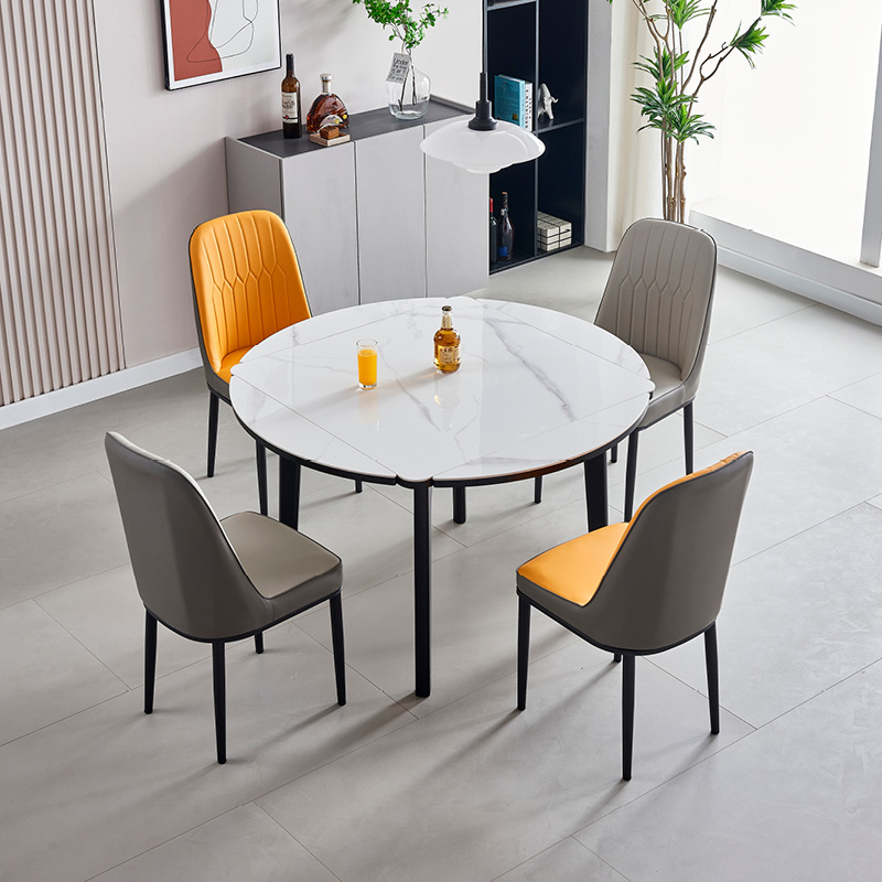 小户型亮光岩板餐桌椅现代简约餐桌家用实木折叠方桌可变圆桌