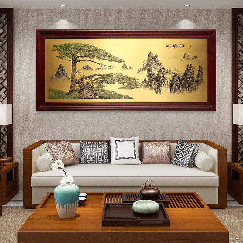 迎客松铜板蚀刻画店铺门厅客厅办公室风景装饰画大气中式现代挂画
