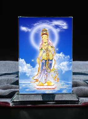 定制佛画像月光菩萨水晶玻璃摆件桌面工艺品摆台摆设家居创意桌面