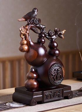 木雕五福临门葫芦摆件实木根雕家居客厅酒柜桌面装饰公司乔迁礼品