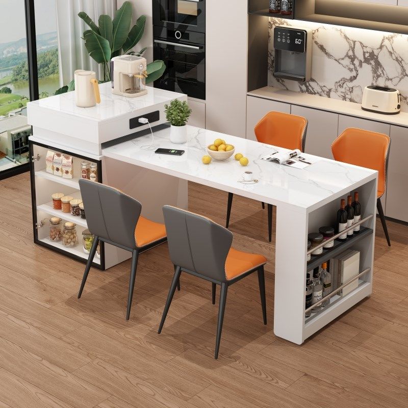 实木岛台餐桌一体家用可伸缩小户型吃饭桌子现代简约多功能中岛台