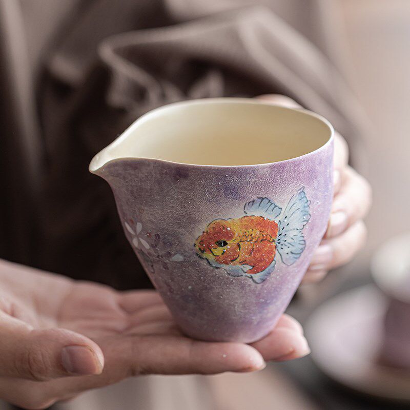 手绘紫鳞公道杯家用功夫茶具陶瓷陶瓷分茶器禾器中式高档泡茶匀杯