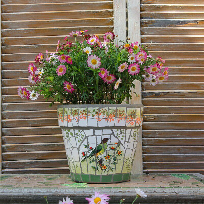 玫瑰小镇手工陶瓷马赛克花盆 庭院花园阳台露台装饰 红陶不褪色