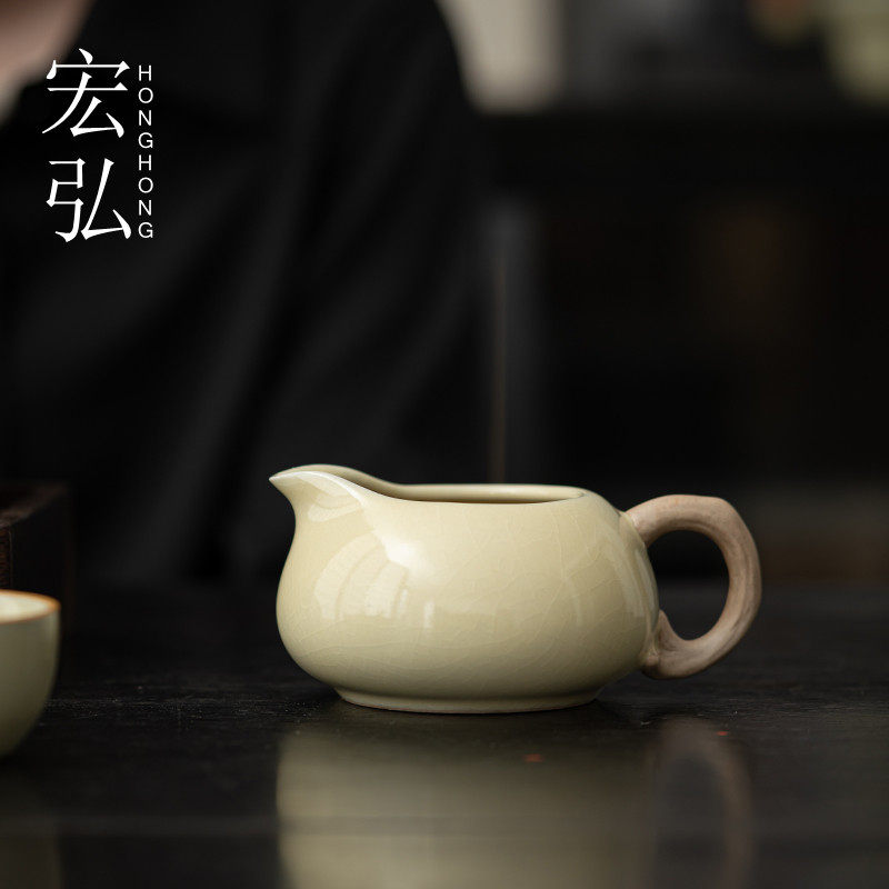 米黄汝窑公道杯家用开片可养茶海单个分茶器功夫茶具配件防烫公杯