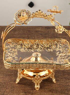 欧果盘家用瓜轻奢高档水果90820-1盘创意红客厅茶几式手提铁艺子