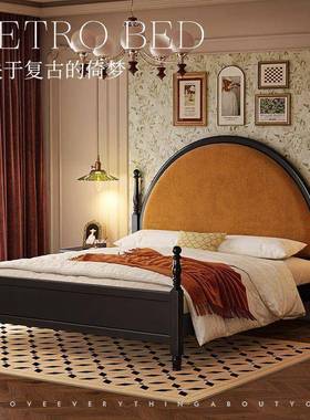 中复古法式美式木床黑色主双卧人床现代简实约软包床欧NCK式古风