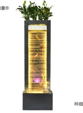 风水现代水喷泉公室景帘办BLV公落地幕墙流水关屏风简观约水麦玄