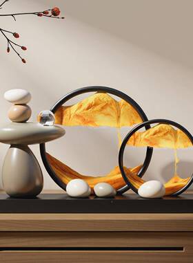 新中式时来运转流沙画摆高件家装居工艺品档办公石来运转电视室柜