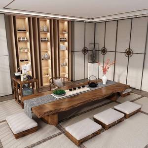 日式实榻榻米茶桌BSD椅组飘合原整板阳台泡茶木台窗矮桌民宿喝茶