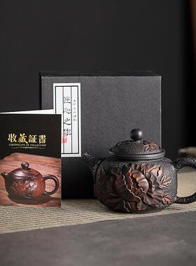 紫陶茶壶纯手茶工壶仿古功夫32145紫壶家用具雕花砂泡茶单壶个西