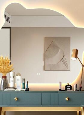 智能异形l灯753化妆镜梳妆镜壁挂d厕所浴室镜洗e手台发光半圆子