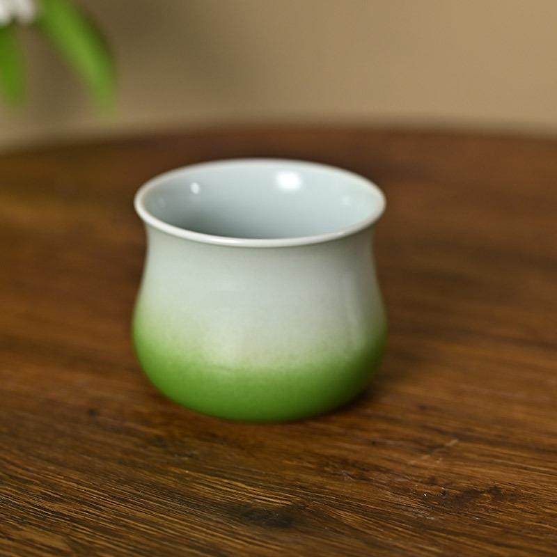 淡泊堂渐变绿大号陶瓷手冲咖啡杯 卡布奇诺意式拉花咖啡杯 聚香杯