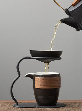 茶具用品配件过滤器创意黑陶公道杯玻璃带茶漏一体茶隔漏网茶具