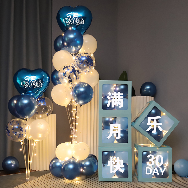 宝宝满月气球装饰品女男孩满月宴气氛场景布置儿童满月百天背景墙