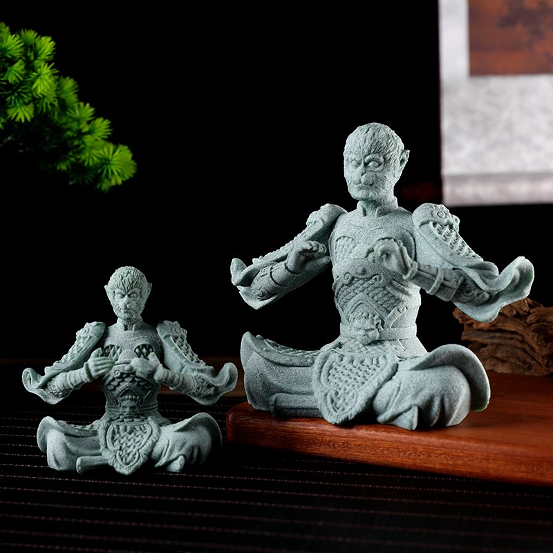 国风青砂石齐天大圣孙悟空摆件鱼缸沉水微景造景石桌面茶宠装饰品