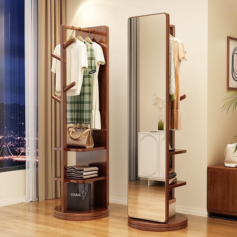 全身镜落地镜家用挂衣架一体镜子可旋转衣帽试衣镜卧室实木穿衣镜
