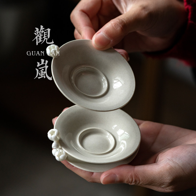 观岚草木灰手捏梅花杯垫家用隔热垫陶瓷茶垫茶托陶瓷功夫茶具杯托