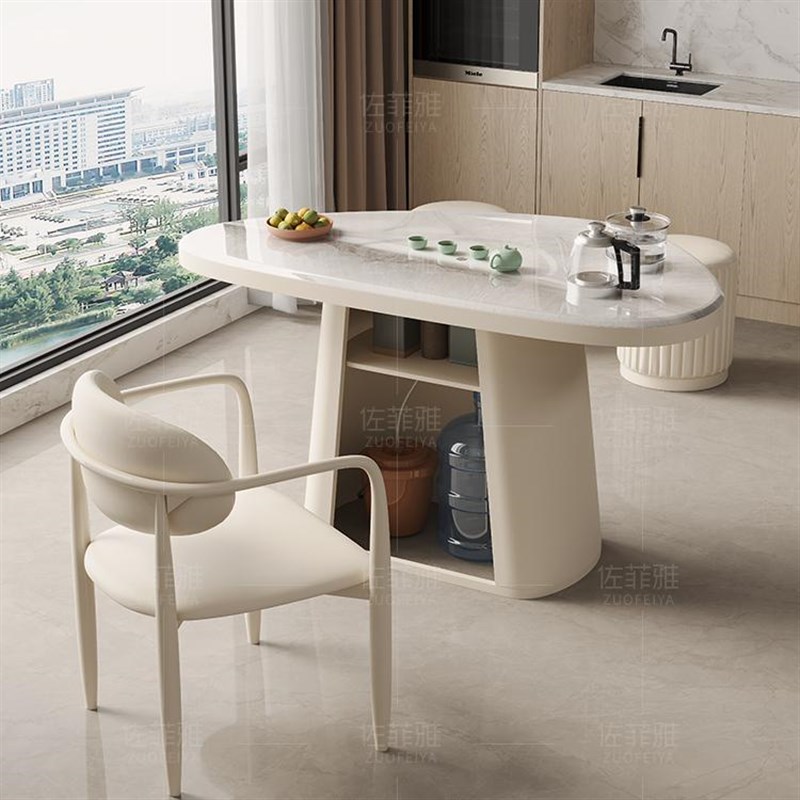 微晶石阳台茶桌椅现代简约家用小户型奶油风茶台岩板泡茶桌