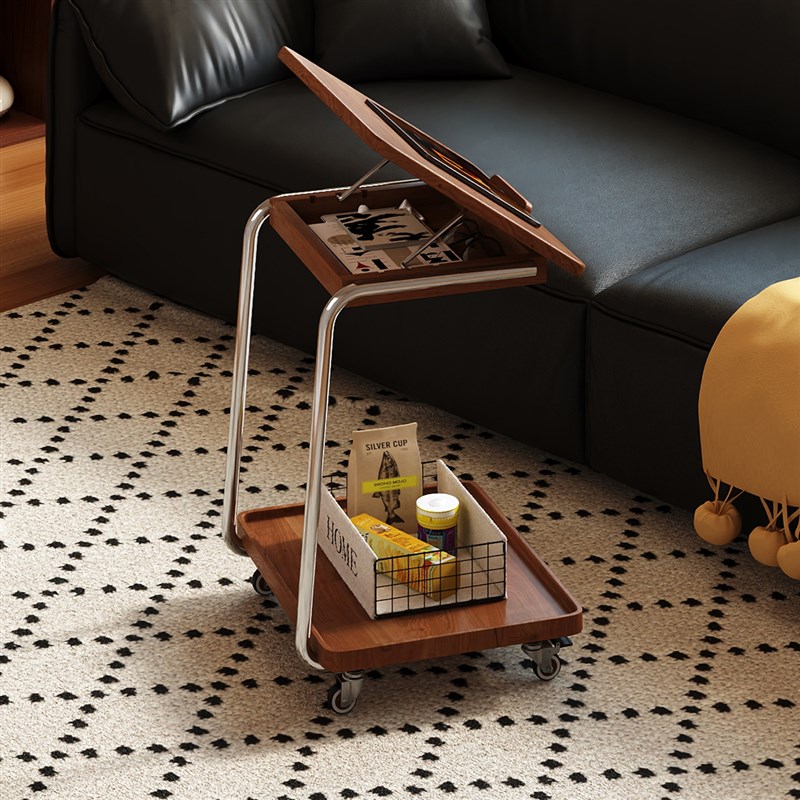 实木沙发边几可移动床边桌子带轮侧边柜家用客厅小户型c形小茶几
