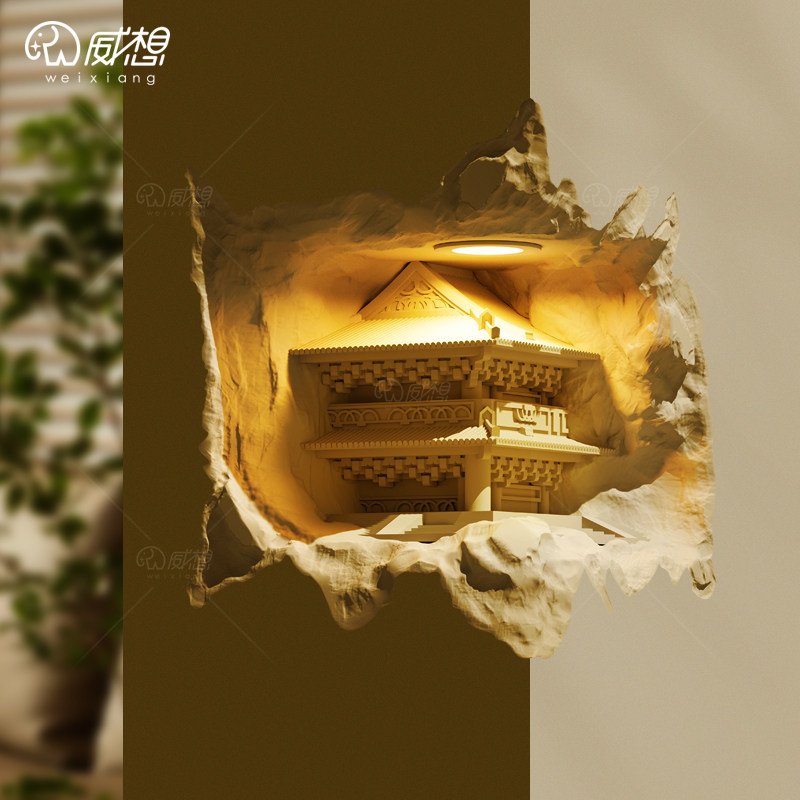 中式嵌入式石膏壁灯走廊楼梯墙角转角灯内嵌预埋墙面感应灯拐角灯