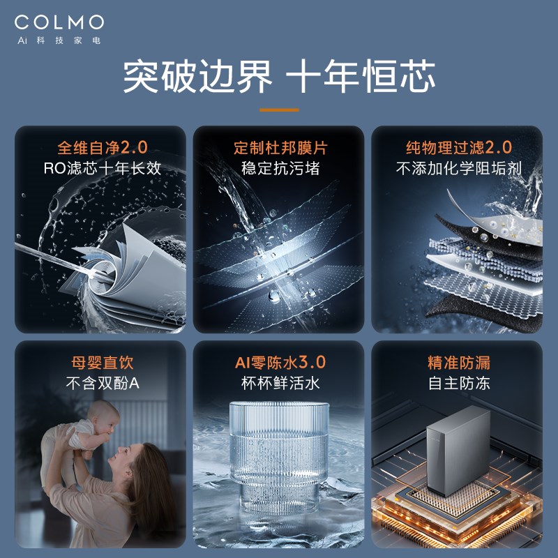 COLMO家用净饮水机10年长效RO反渗透器厨下母婴级直饮S1000/0