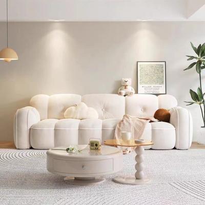 奶油风科技布小户型客厅家用沙发简约现代云朵钢琴键布艺三人沙发