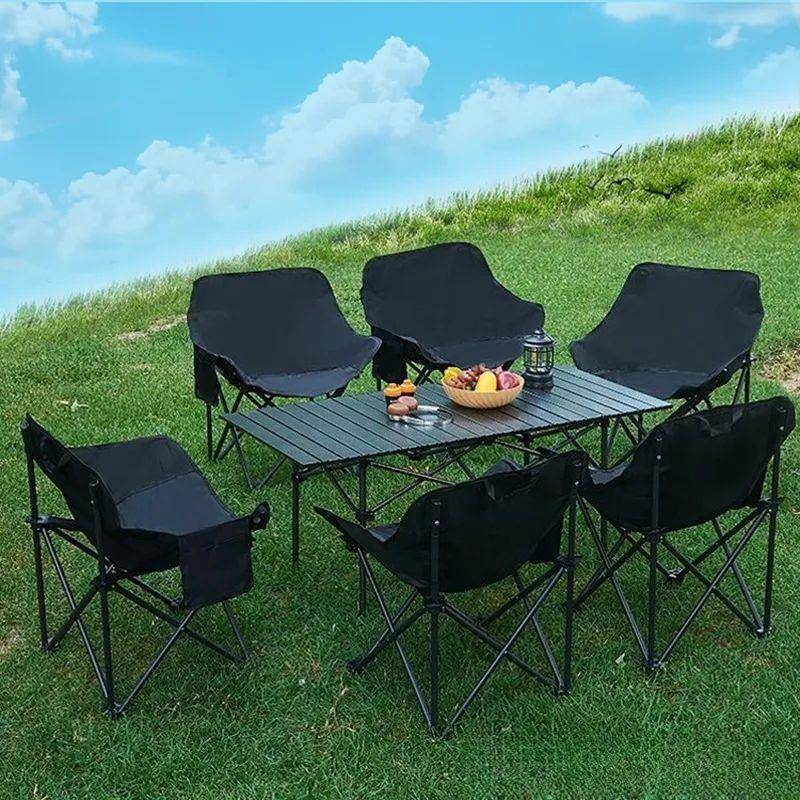 户外折叠桌椅套装一整套露营桌椅椅蛋卷桌便携式月亮椅烧烤桌野餐