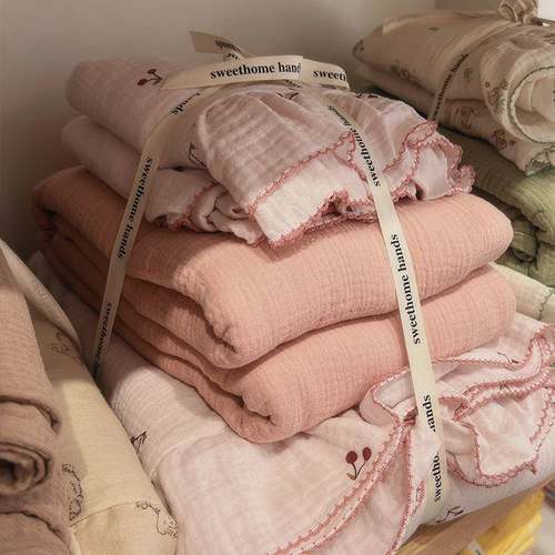 A类小碎花双层纱被套单件纯棉全棉四件套皱皱纱儿童母婴三件套