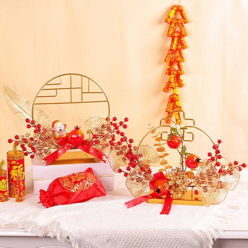 纵鸿喜庆红果摆件2024新年装饰品龙年家居装饰摆件创意镂空银杏图片