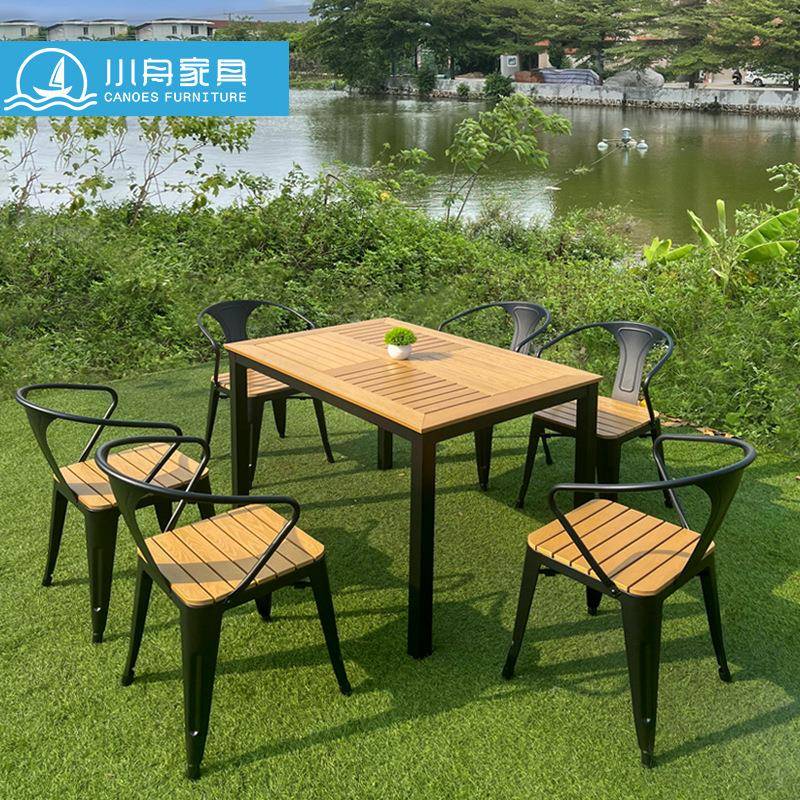 户外家具度假村景区酒店塑木餐桌咖啡厅外摆防水防晒多人组合桌椅