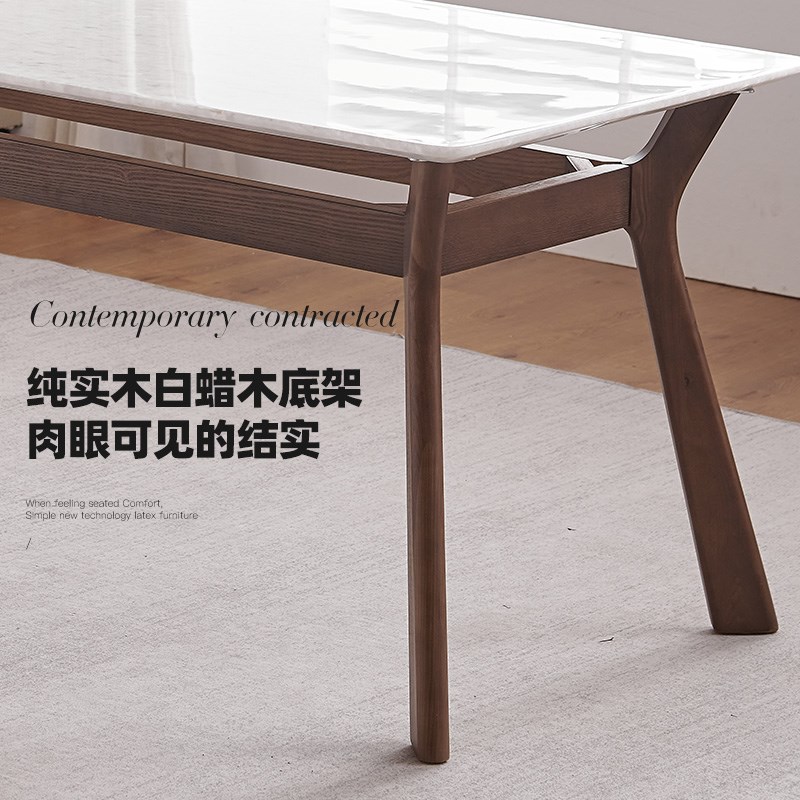 天然白冰玉大理石餐桌米兰白玉高端奢石长方形实木餐桌椅