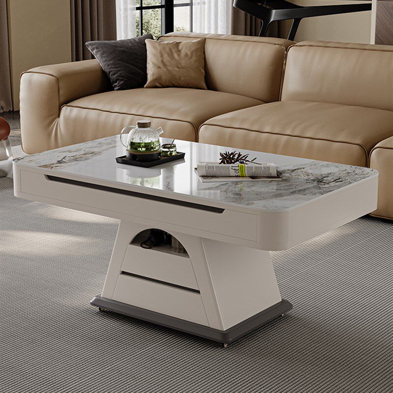 新岩板全自动升降茶几餐桌三合一带取暖多功能移动茶几小户型客厅