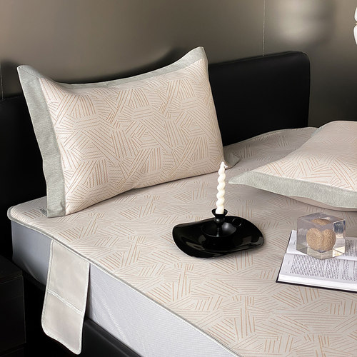 A类简约提花冰丝席三件套 夏季床笠式凉席软席子可折叠水洗空调席