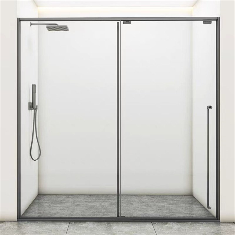极窄淋浴房移门缓冲卫生间干湿分离隔断浴室玻璃门推拉浴屏一字型