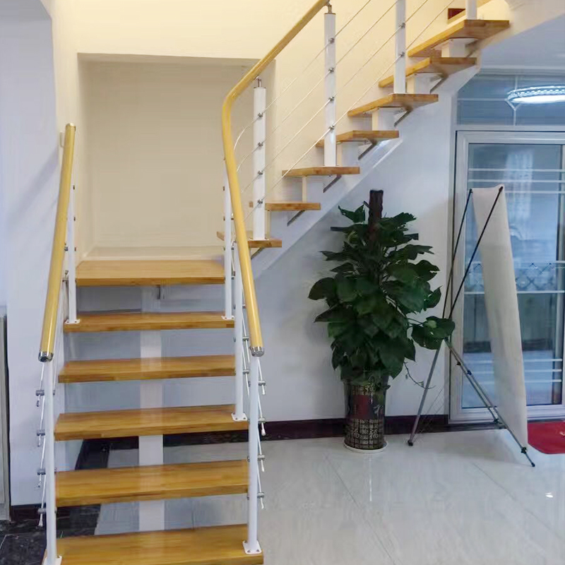 武汉楼梯定制红橡木钢木旋转实木铁艺扶手室外复式玻璃双梁阁楼铁