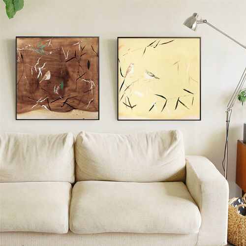 原木风双联组合中古装饰画现代餐厅墙面壁画复古饭厅挂画客厅挂画