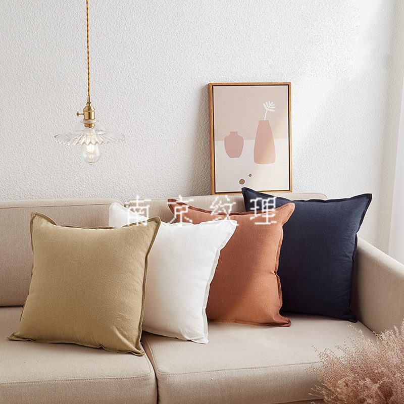 纯色棉麻抱枕家用沙发亚麻靠垫样板间民宿装饰方垫素色靠枕腰靠