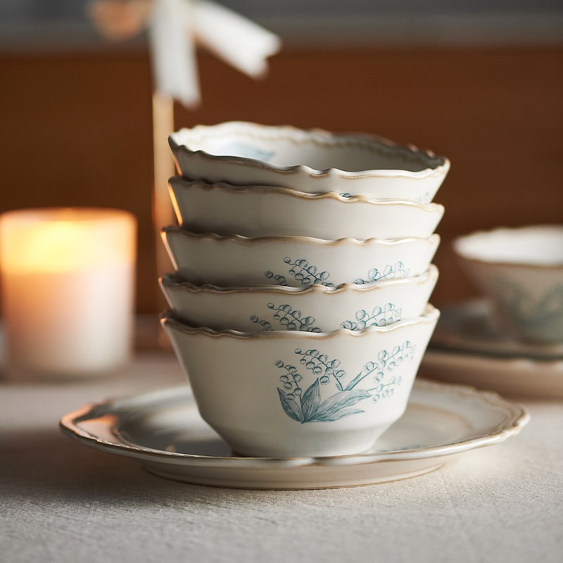 肆月法式复古米饭碗家用高级感陶瓷吃饭碗铃兰花小碗2024新款餐具