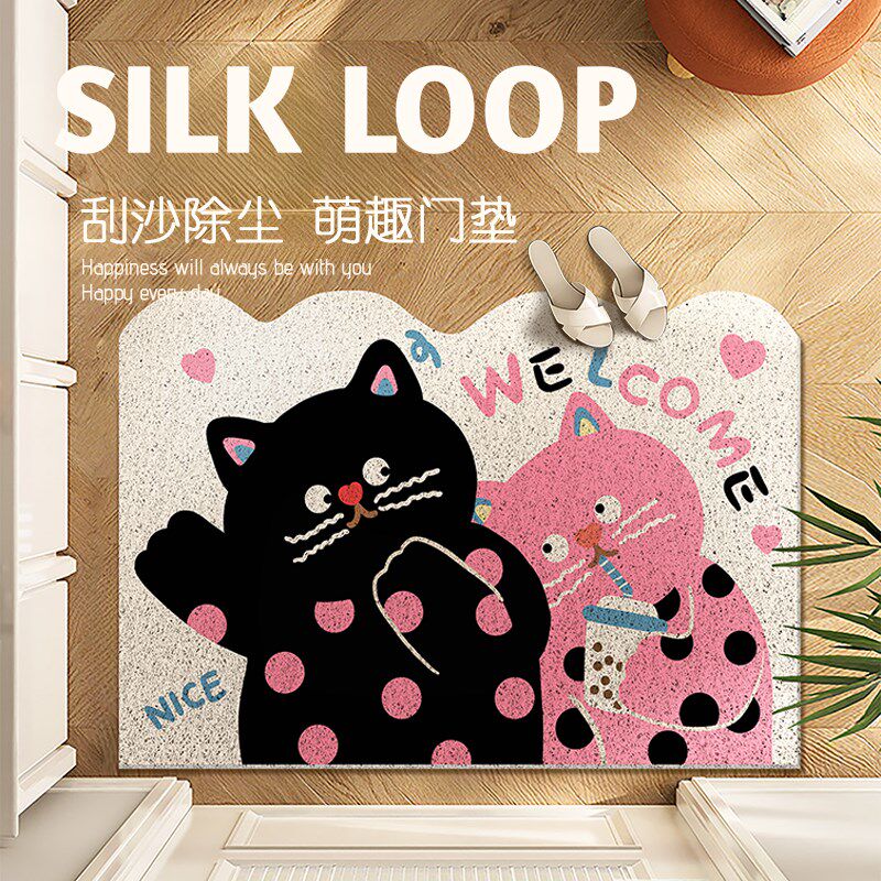 【满逸】波点猫进门地垫入户门垫玄关门口卡通异形pvc防滑丝圈