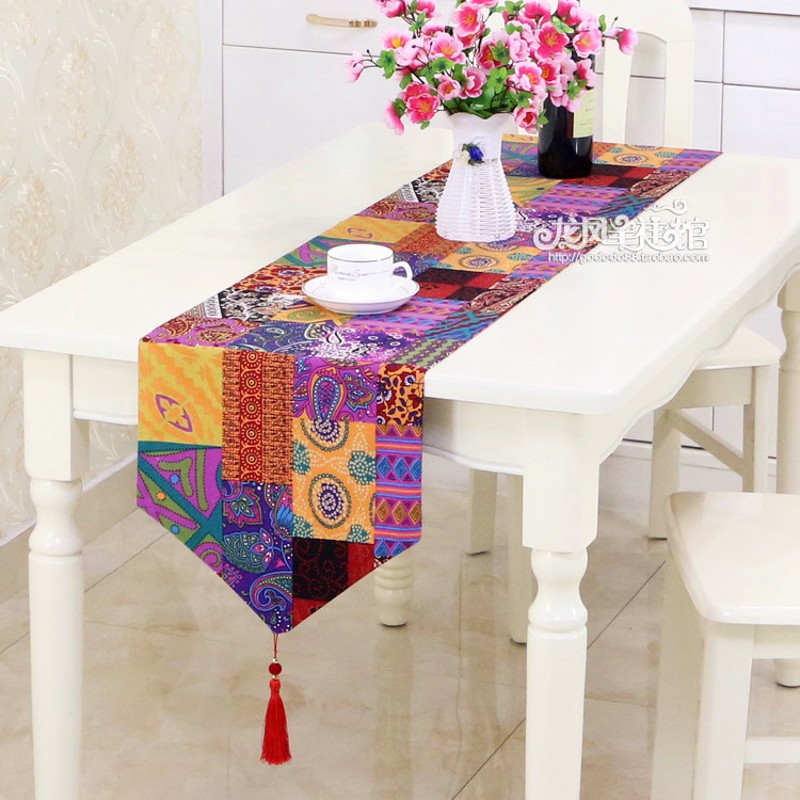 异域复古桌旗东南亚棉麻花布茶几桌巾电视柜桌布艺中式民族风床旗