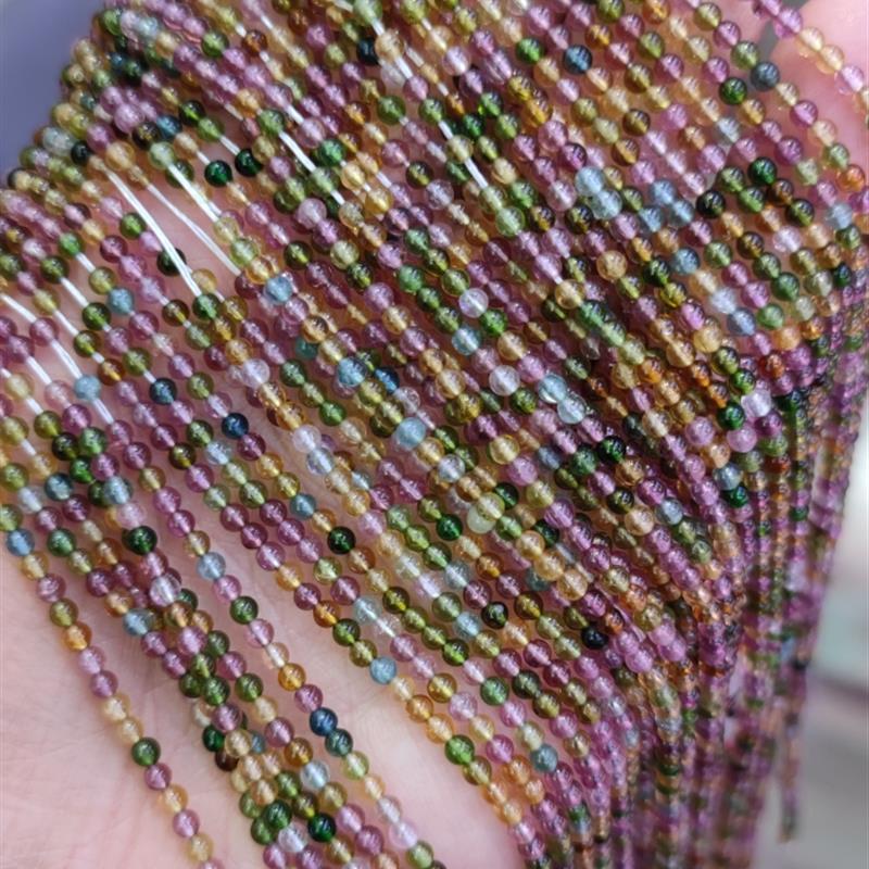 天然水晶 2MM 天然透体糖果色彩碧玺圆珠散珠 碧玺半成品长链配珠