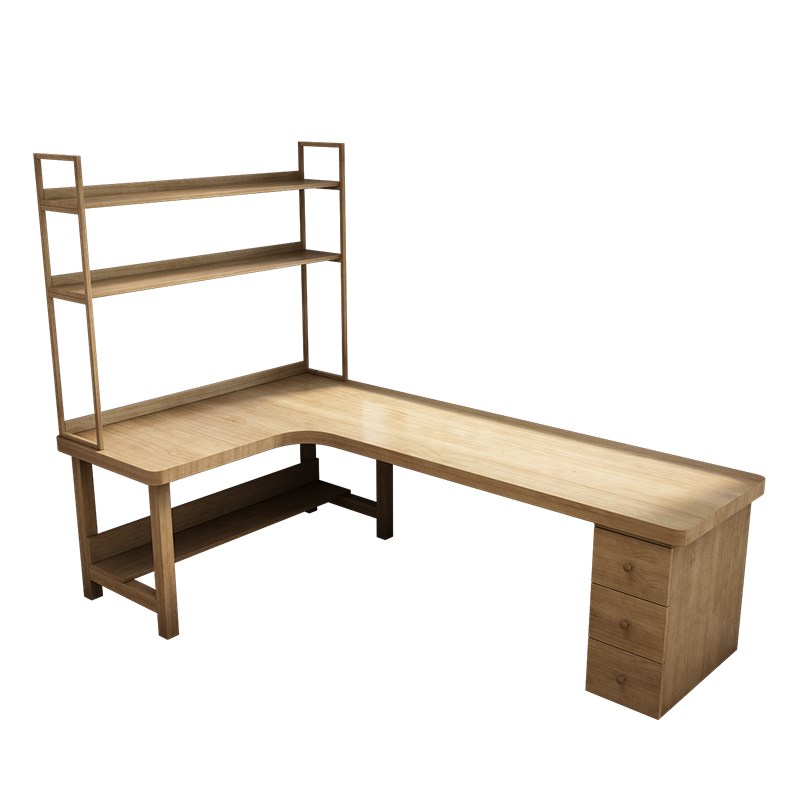 实木L型转角书桌书架一体桌简约工作台桌学习写字办公电脑桌