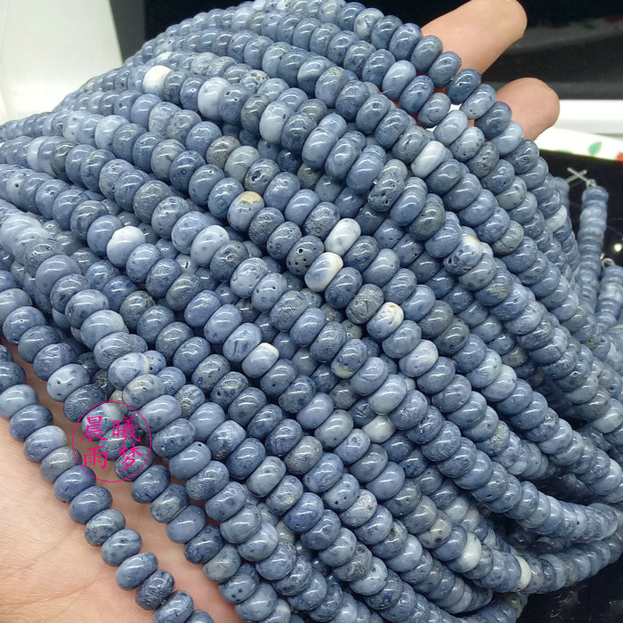 原矿色 天然蓝珊瑚算盘珠散珠子 5*8/6*10mm DIY串珠手作材料配件